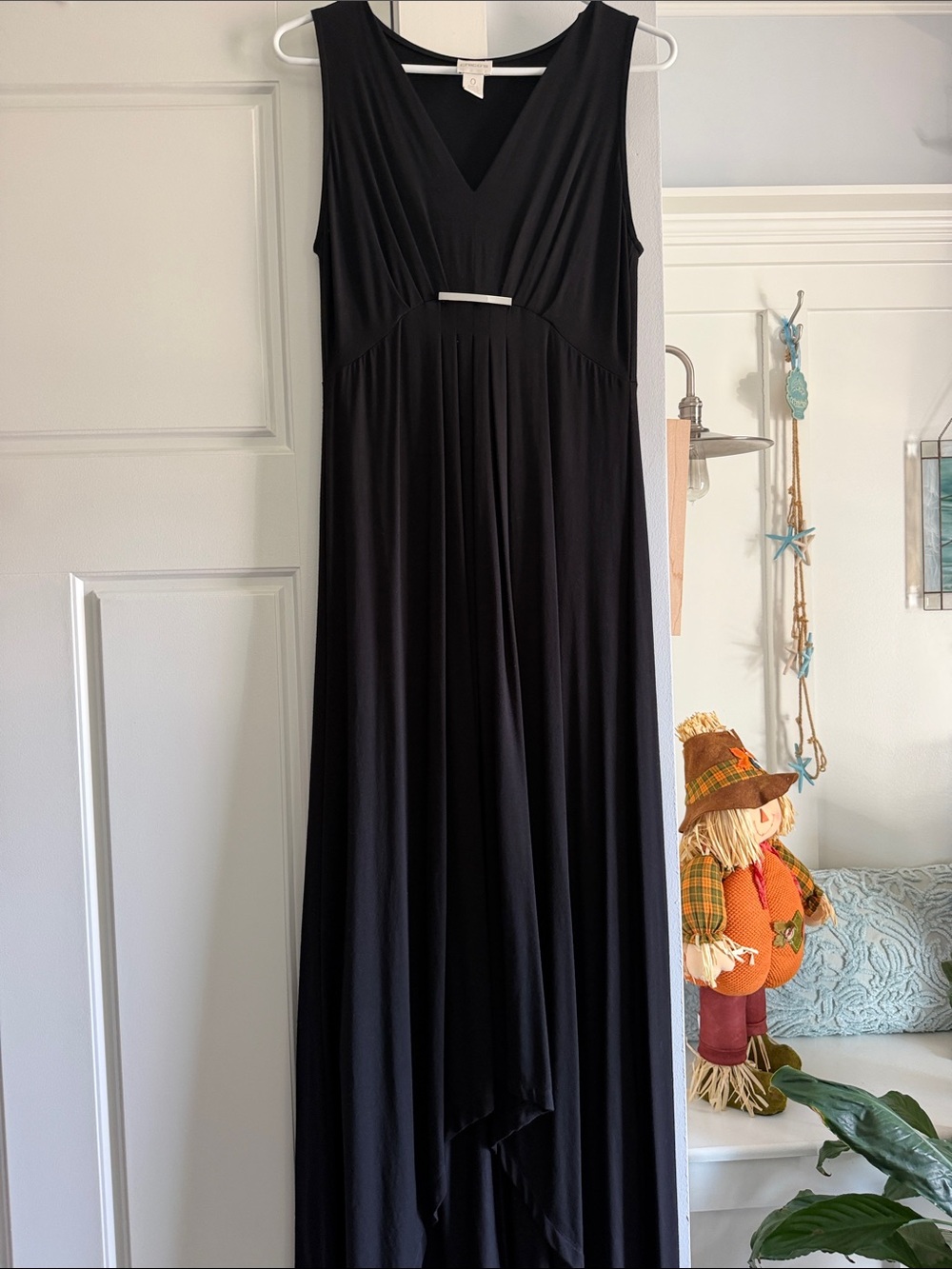 Chico's Black Sleeveless V-Neck Maxi Dress with Silver Waist Accent